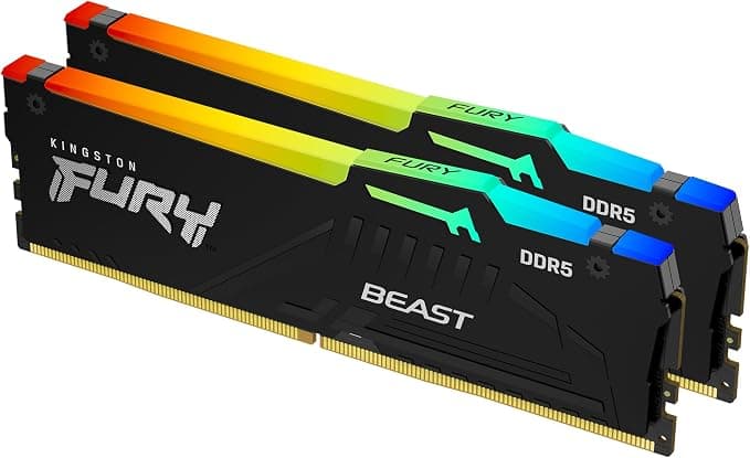 كينغستون ذاكرة كمبيوتر مكتبي فيوري بيست RGB 32GB (2x16GB) 6000MT/s DDR5 CL30 | AMD EXPO | مجموعة من قطعتين | KF560C30BBEAK2-32